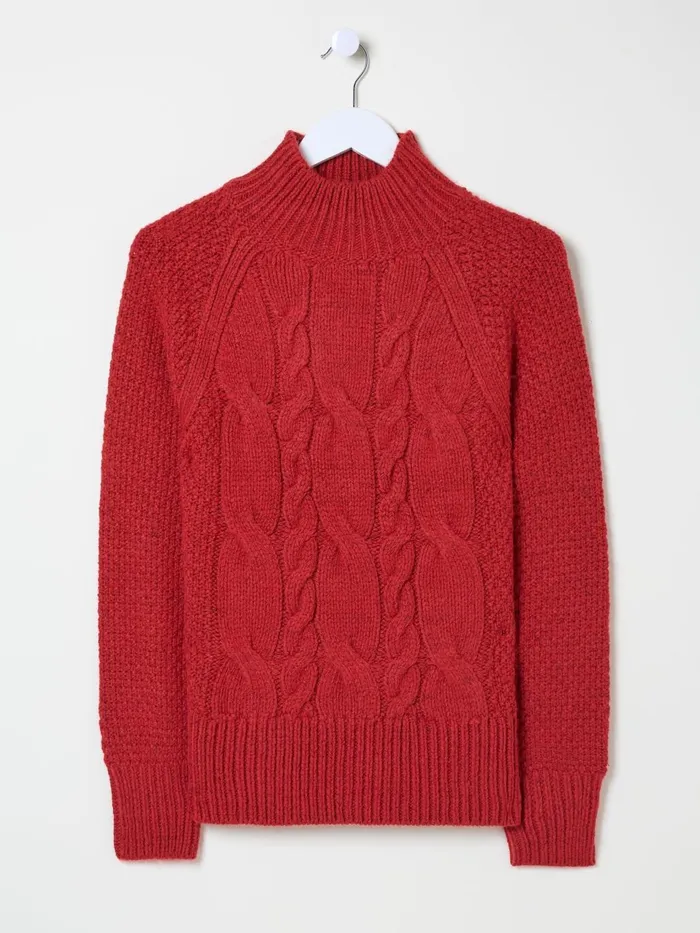 Fat Face Red Cali Cable Jumper Women Knitwear