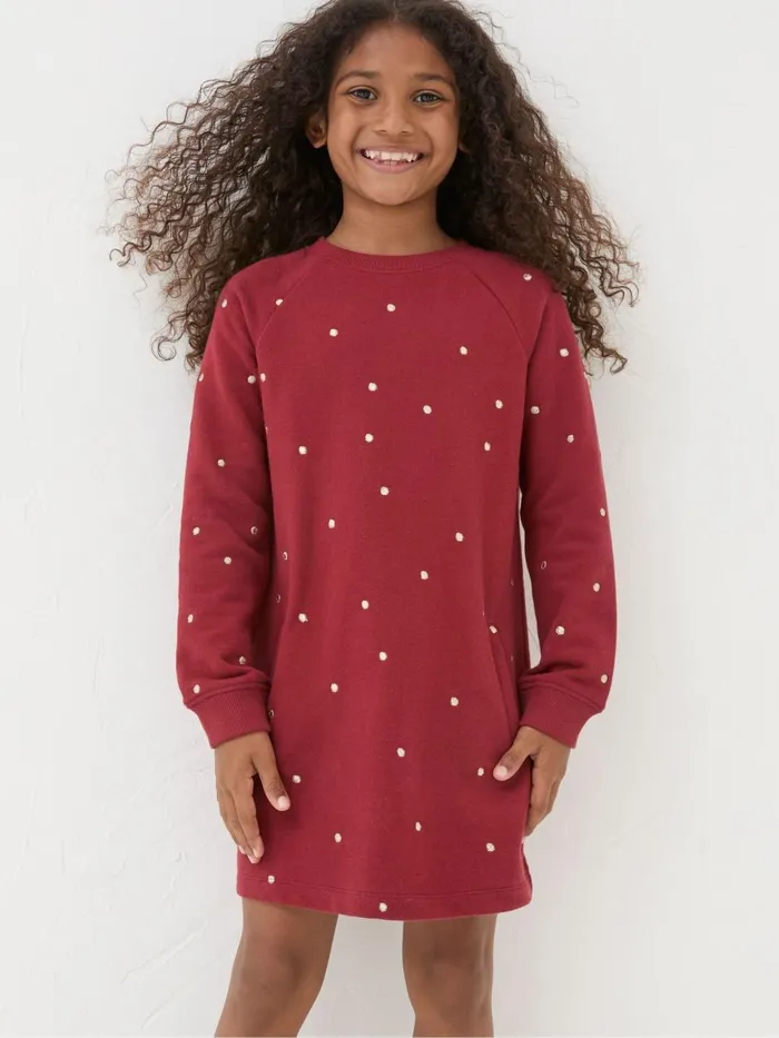 Fat Face Red Georgia Sweat Dress Kids Dresses