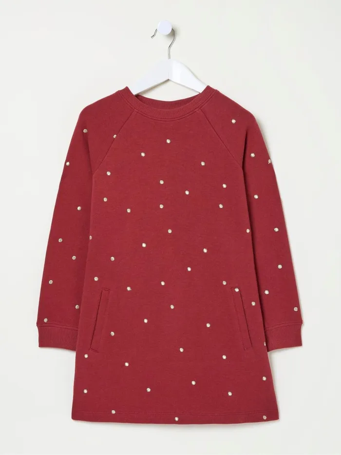 Fat Face Red Georgia Sweat Dress Kids Dresses