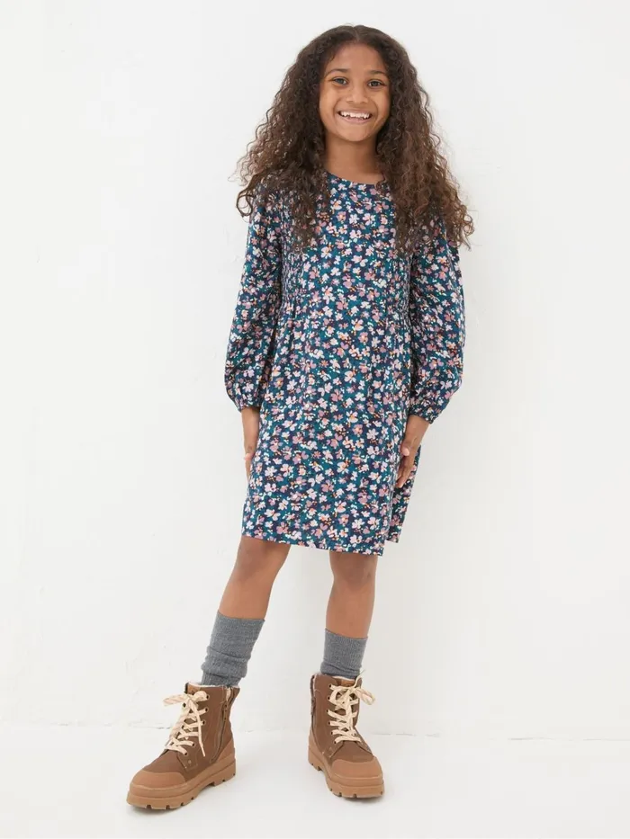 Fat Face Rhea Blue Floral Dress Kids Dresses