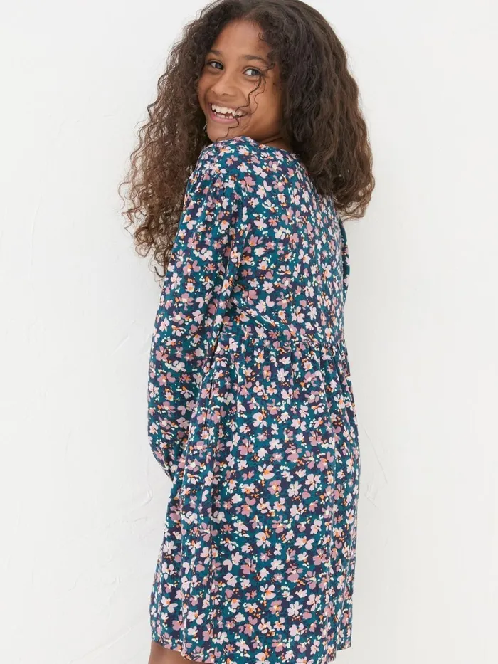 Fat Face Rhea Blue Floral Dress Kids Dresses