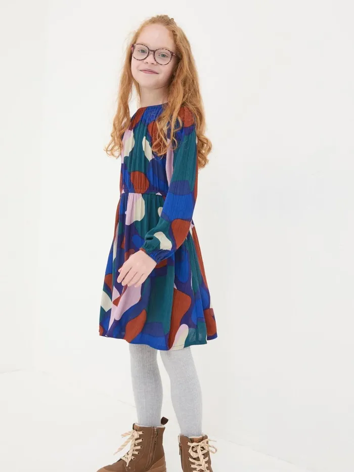 Fat Face Sasha Blue Abstract Dress Kids Dresses
