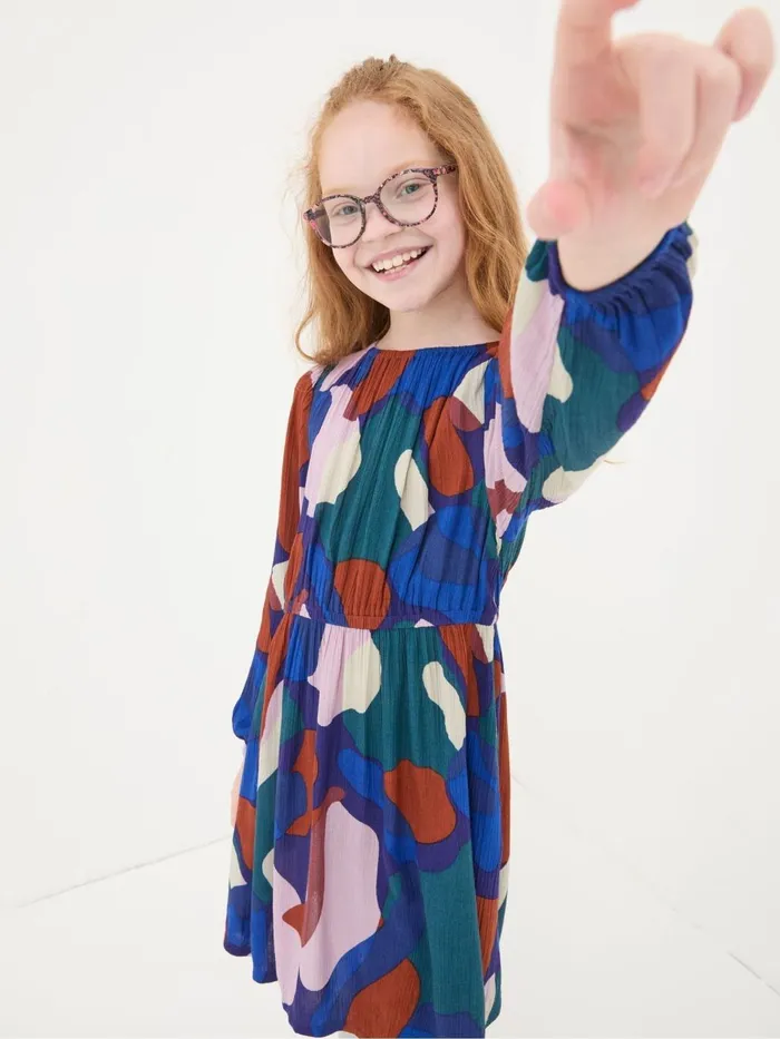 Fat Face Sasha Blue Abstract Dress Kids Dresses