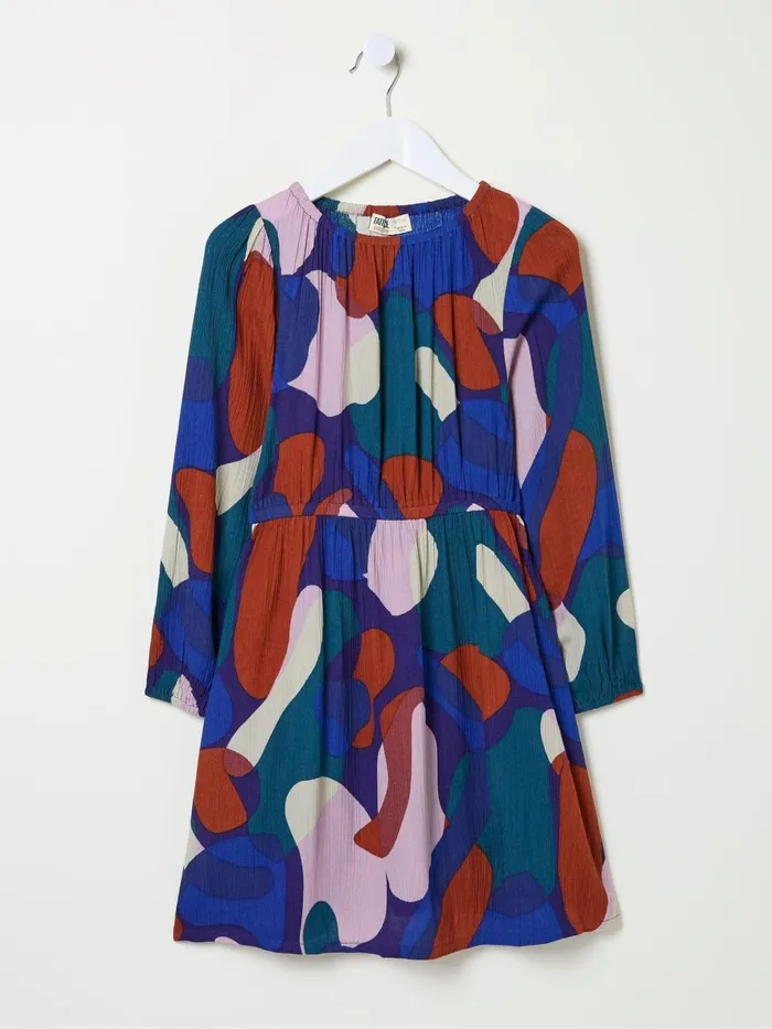 Fat Face Sasha Blue Abstract Dress Kids Dresses