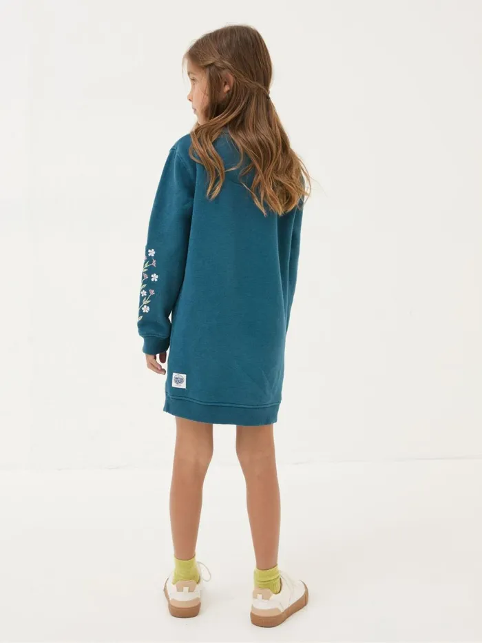Fat Face Teal Blue Embroidered Sweat Dress Kids Dresses