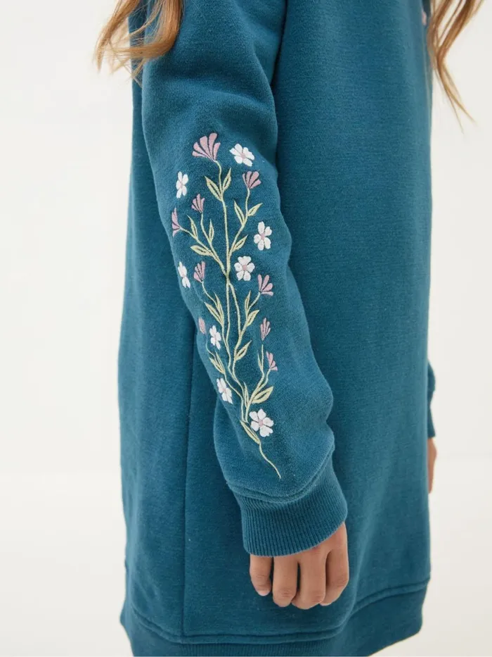 Fat Face Teal Blue Embroidered Sweat Dress Kids Dresses