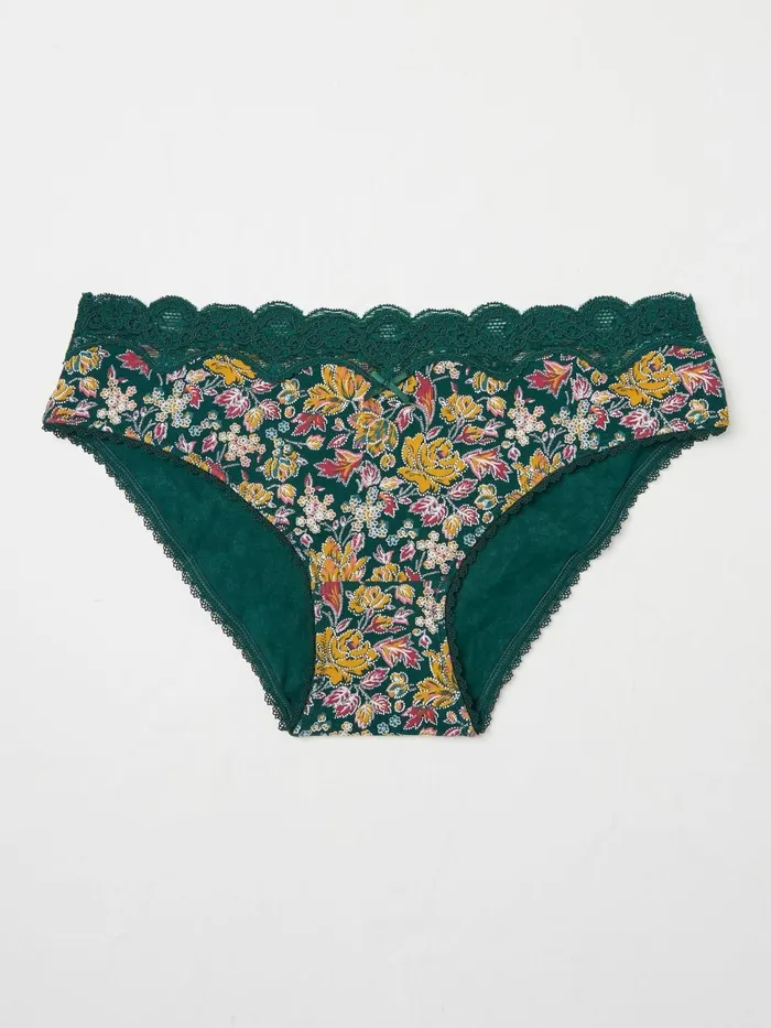 Fat Face Teal Blue Folk Mini Knickers Women Underwear