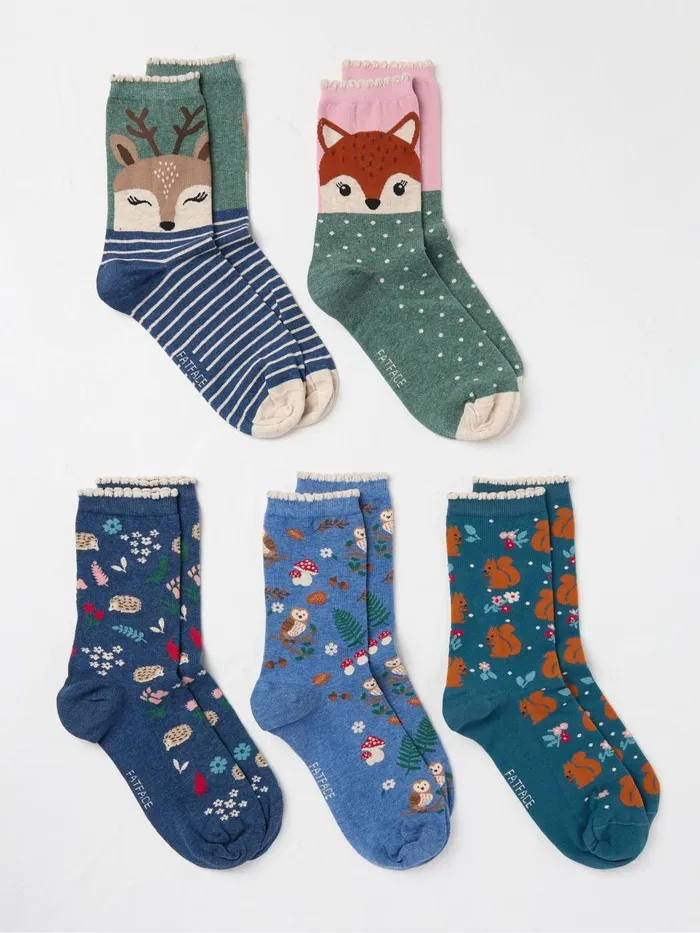 Fat Face Woodland Socks 5 Pack Size 47 Women Socks and Tights