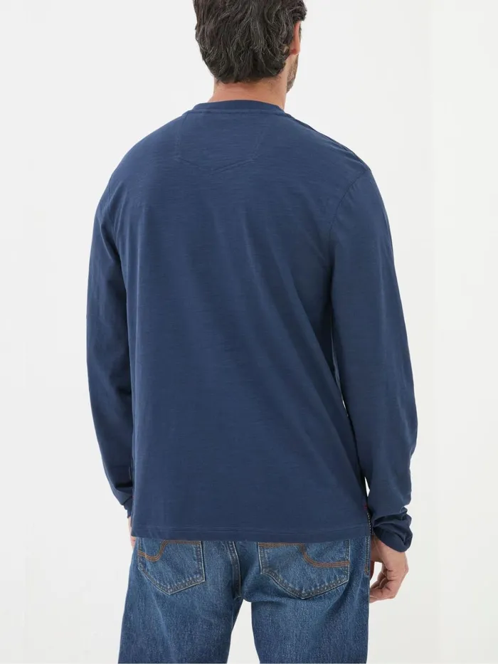 Fat Face Woodside Navy Blue Long Sleeve Henley T Shirt Men TShirts