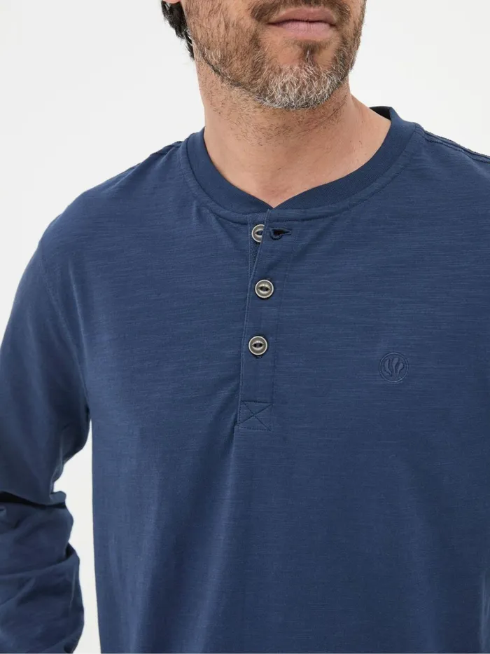 Fat Face Woodside Navy Blue Long Sleeve Henley T Shirt Men TShirts