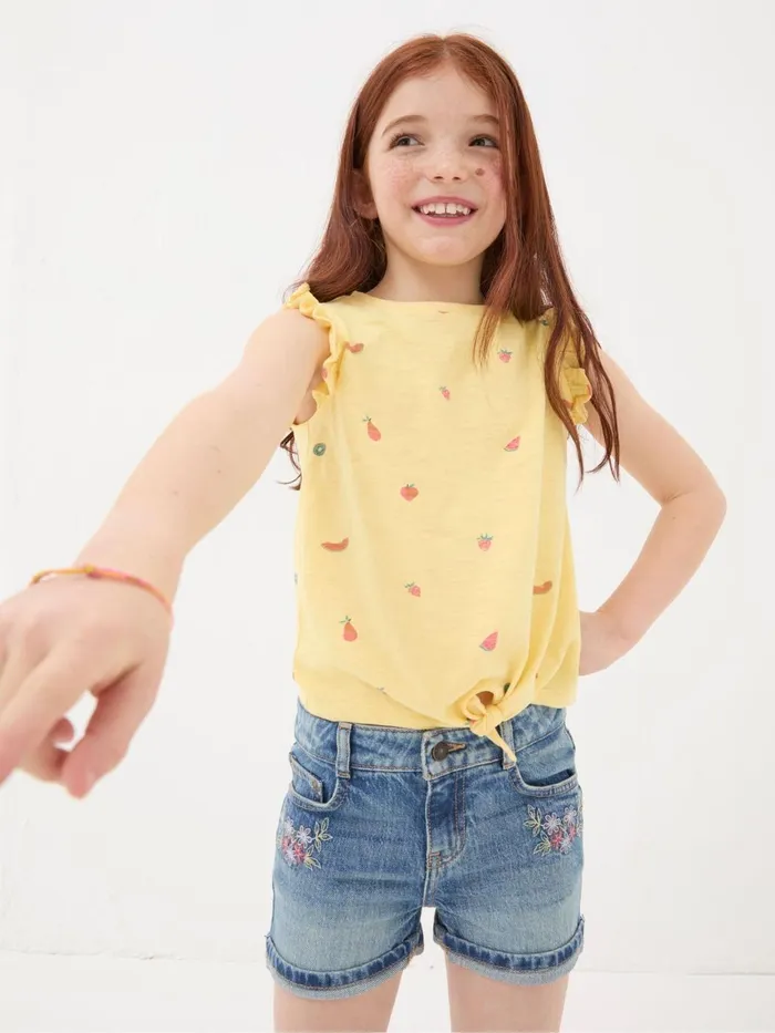 Fat Face Yellow Fruit Knot Front TShirt Kids Tops and TShirts
