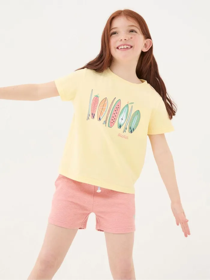 Fat Face Yellow Surf Graphic TShirt Kids Tops and TShirts
