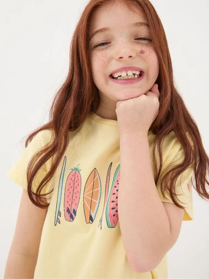Fat Face Yellow Surf Graphic TShirt Kids Tops and TShirts