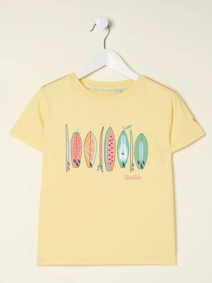 Fat Face Yellow Surf Graphic TShirt Kids Tops and TShirts