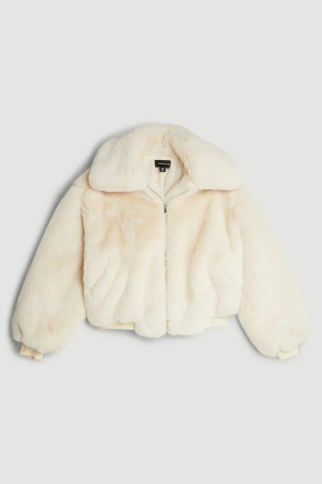 Faux Fur Collared Bomber Jacket Cream Women Karen Millen Coats and Jackets