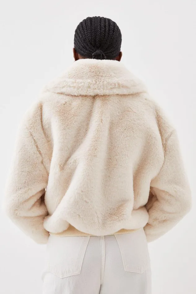 Faux Fur Collared Bomber Jacket Cream Women Karen Millen Coats and Jackets