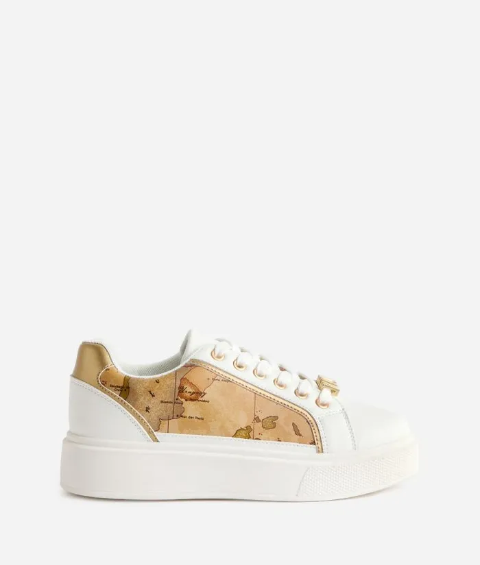 Faux Napa Leather Sneakers With 1 Classe Charm And Geo Classic Sides White Woman Alviero Martini Sneakers