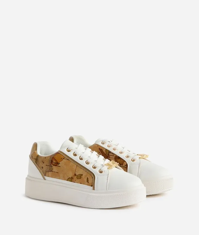 Faux Napa Leather Sneakers With 1 Classe Charm And Geo Classic Sides White Woman Alviero Martini Sneakers