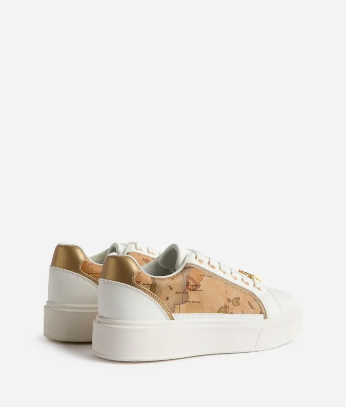 Faux Napa Leather Sneakers With 1 Classe Charm And Geo Classic Sides White Woman Alviero Martini Sneakers