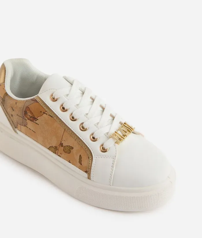 Faux Napa Leather Sneakers With 1 Classe Charm And Geo Classic Sides White Woman Alviero Martini Sneakers