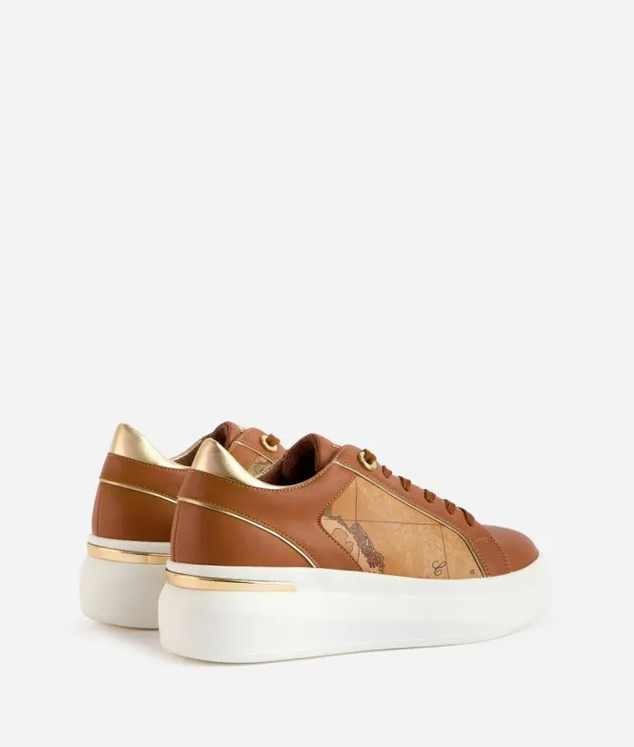 Faux Napa Leather Sneakers With HighFrequency Embossed Logo Leather Brown Woman Alviero Martini Sneakers