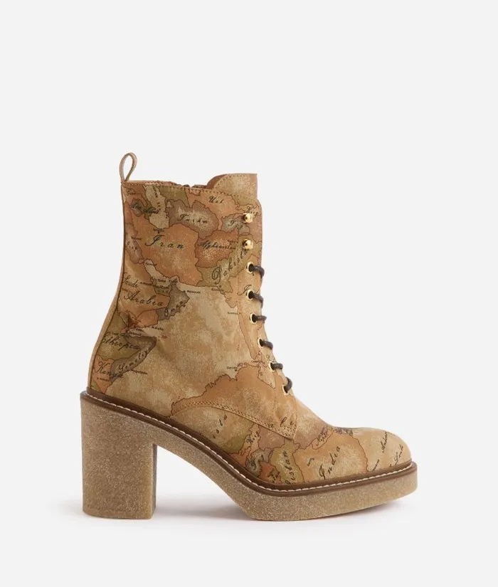Faux Nubuck Ankle Boots With Geo Classic Print Woman Alviero Martini Boots and Booties