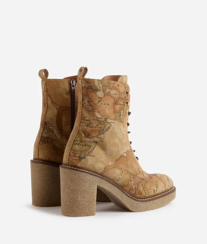 Faux Nubuck Ankle Boots With Geo Classic Print Woman Alviero Martini Boots and Booties
