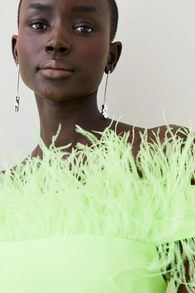 Feather Bardot Stretch Crepe Tailored Maxi Dress Lime Women Karen Millen Dresses