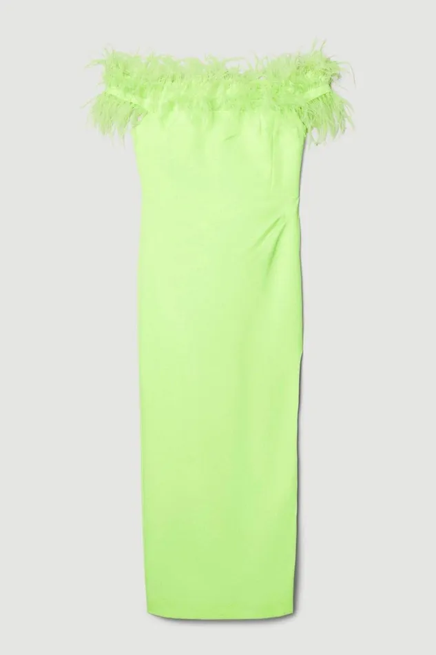Feather Bardot Stretch Crepe Tailored Maxi Dress Lime Women Karen Millen Dresses