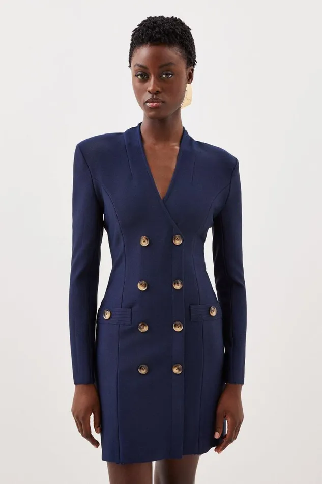 Figure Form Bandage Blazer Style Knit Mini Dress Navy Women Karen Millen Dresses