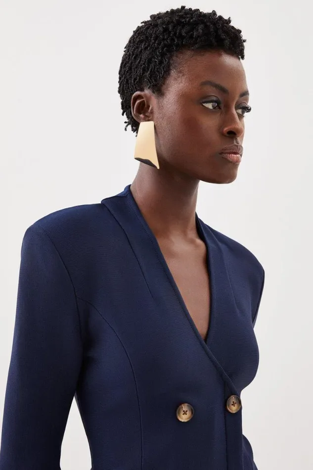 Figure Form Bandage Blazer Style Knit Mini Dress Navy Women Karen Millen Dresses
