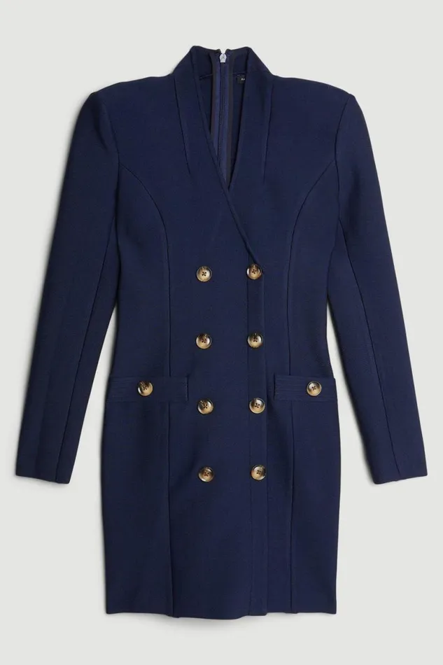 Figure Form Bandage Blazer Style Knit Mini Dress Navy Women Karen Millen Dresses