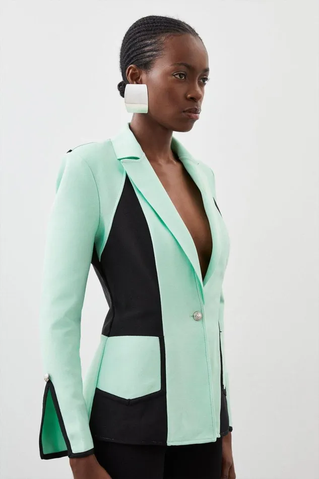 Figure Form Bandage Colour Block Knit Jacket Multi Women Karen Millen Coats and Jackets