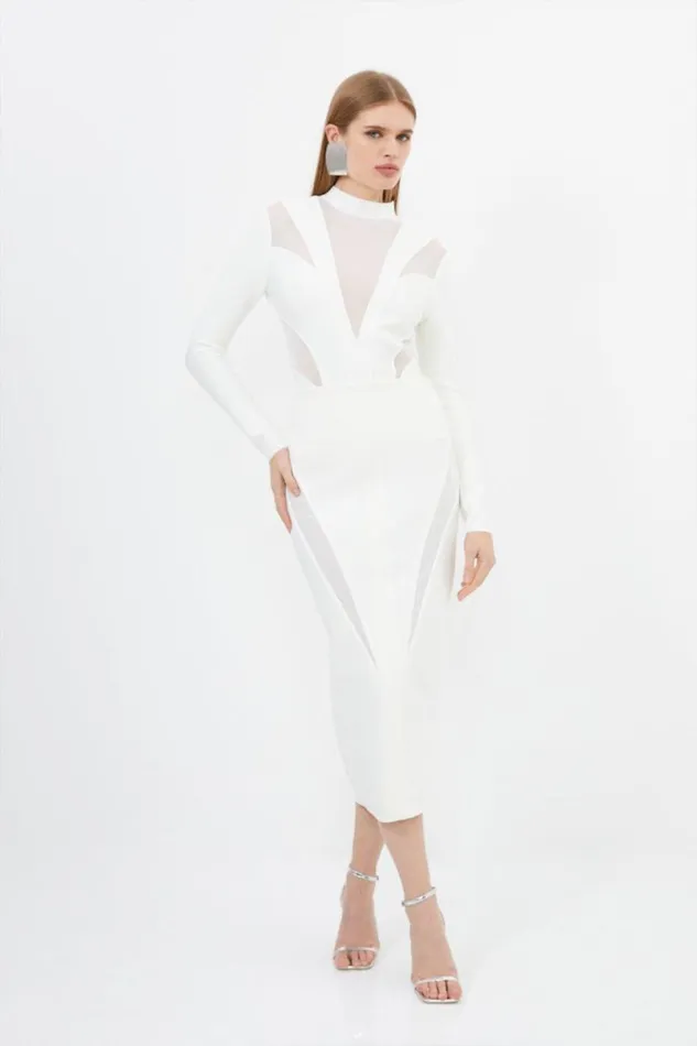 Figure Form Bandage Knit Midi Skirt Cream Women Karen Millen Skirts