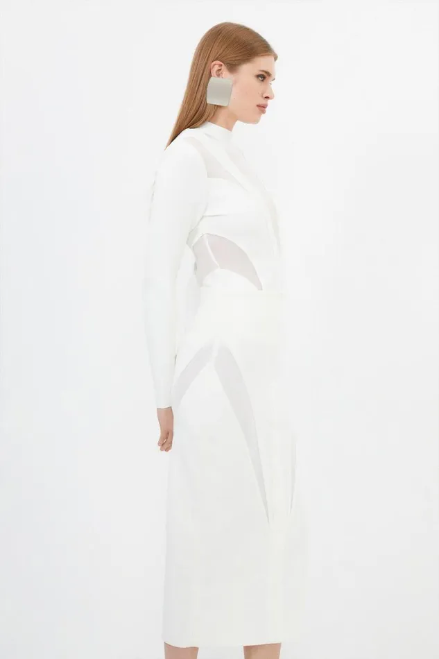 Figure Form Bandage Knit Midi Skirt Cream Women Karen Millen Skirts