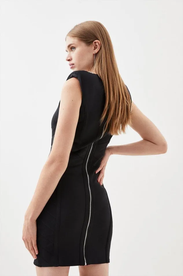 Figure Form Bandage Lace Up Knit Mini Dress Black Women Karen Millen Dresses