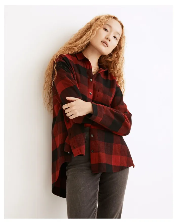 Flannel Side Button Oversized Ex Boyfriend Shirt In Buffalo Check Scarlet Women Madewell Tops and Shirts Flannel Side Button Oversized Ex Boyfriend Shirt In Buffalo Check Scarlet Women Madewell Tops and Shirts
