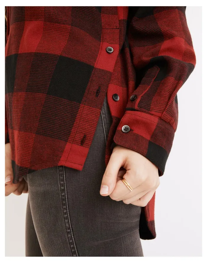 Flannel Side Button Oversized Ex Boyfriend Shirt In Buffalo Check Scarlet Women Madewell Tops and Shirts