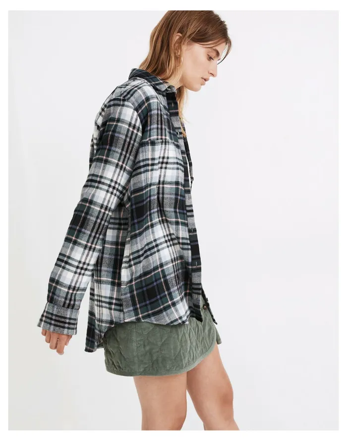 Flannel Sunday Shirt In Cronston Plaid Midnight Green Women Madewell Tops and Shirts