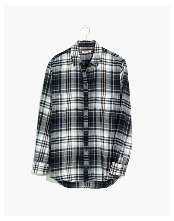 Flannel Sunday Shirt In Cronston Plaid Midnight Green Women Madewell Tops and Shirts
