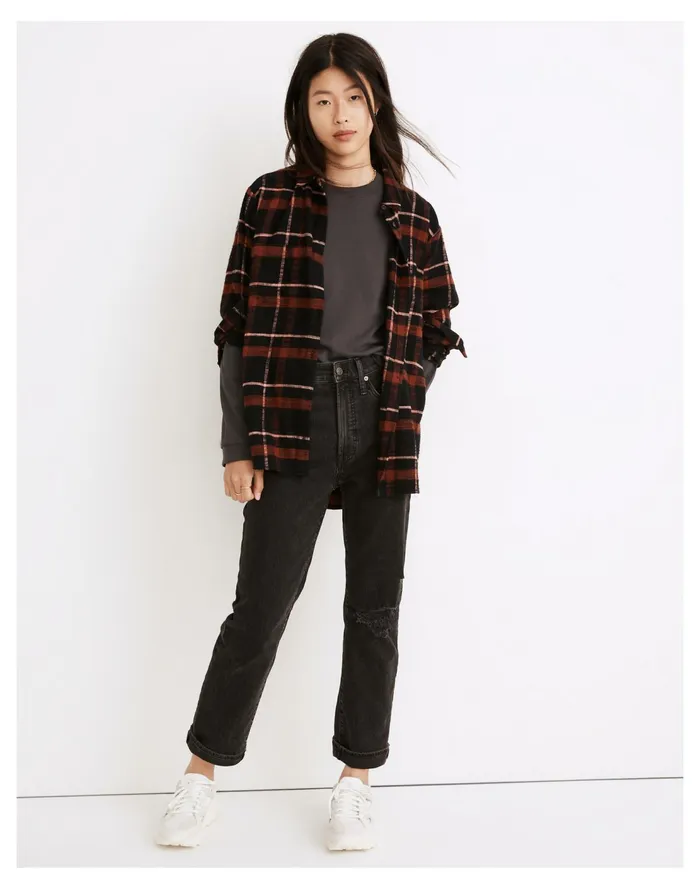 Flannel Sunday Shirt In Evins Plaid True Black Women Madewell Tops and Shirts Flannel Sunday Shirt In Evins Plaid True Black Women Madewell Tops and Shirts