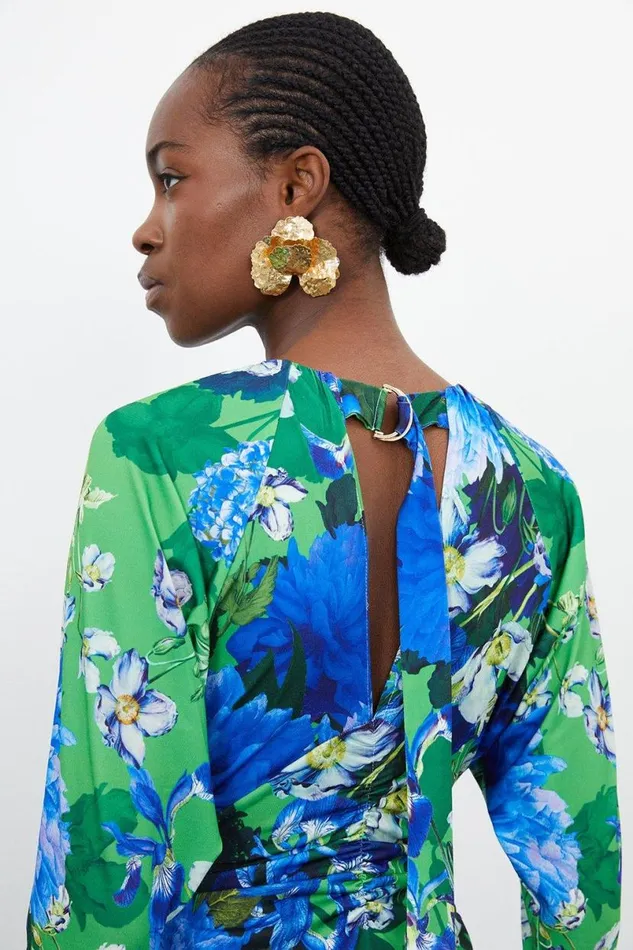 Floral Jungle Jersey Crepe Batwing Sleeve Maxi Dress Floral Women Karen Millen Dresses