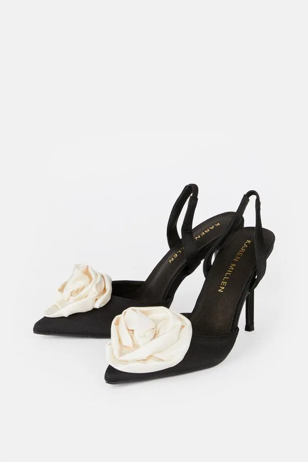 Flower Detail Court Slingback Heel Mono Women Karen Millen Heels