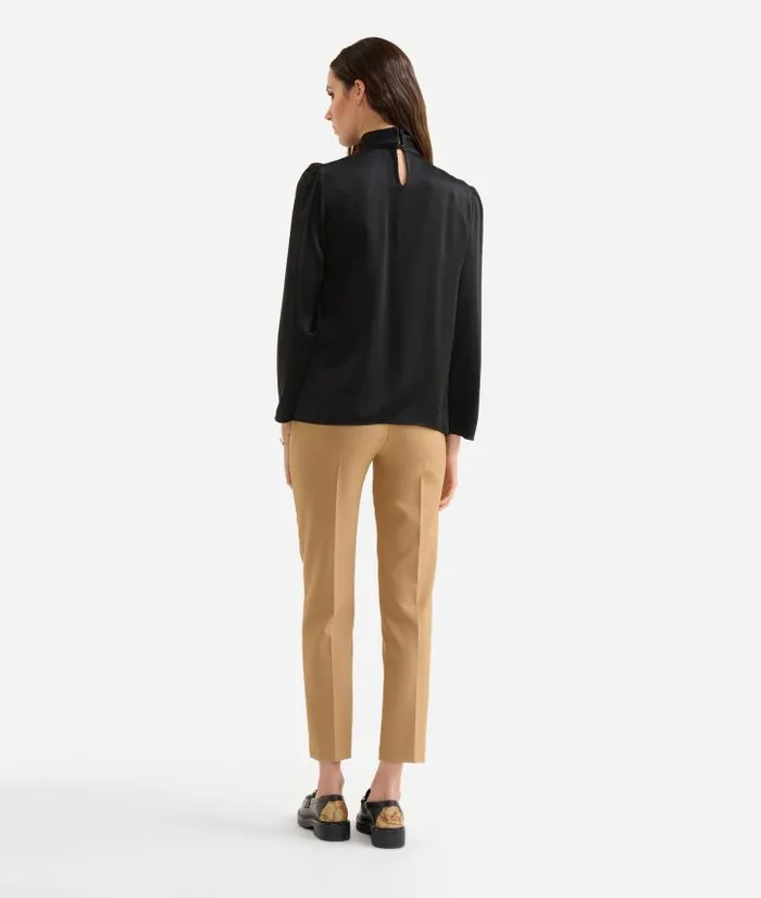 Fluid Satin Blouse With Geo Classic Print Scarf Detail Black Woman Alviero Martini Knitwears Shirts and Tops