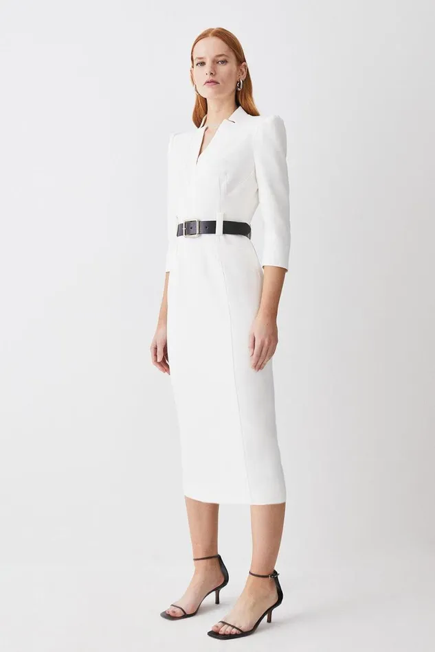Forever Belted Midi Dress Ivory Women Karen Millen Dresses