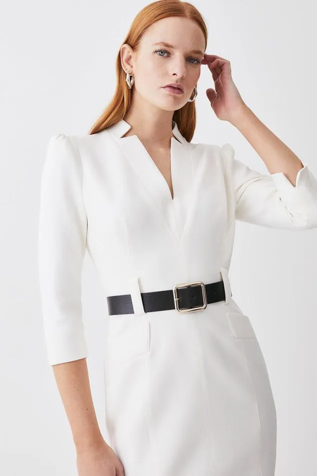 Forever Belted Midi Dress Ivory Women Karen Millen Dresses