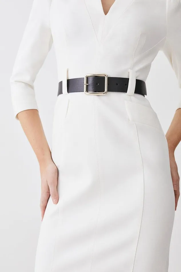 Forever Belted Midi Dress Ivory Women Karen Millen Dresses