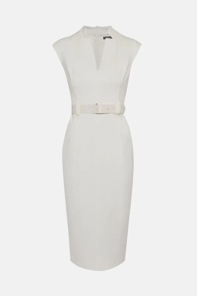 Forever Belted Midi Dress Ivory Women Karen Millen Dresses