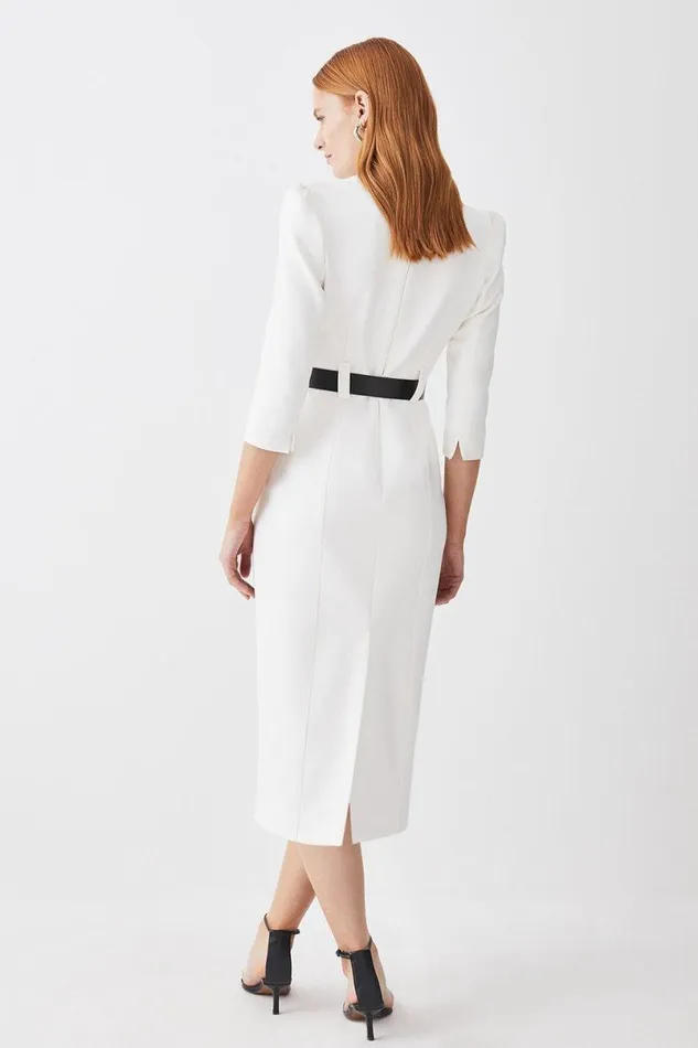 Forever Belted Midi Dress Ivory Women Karen Millen Dresses