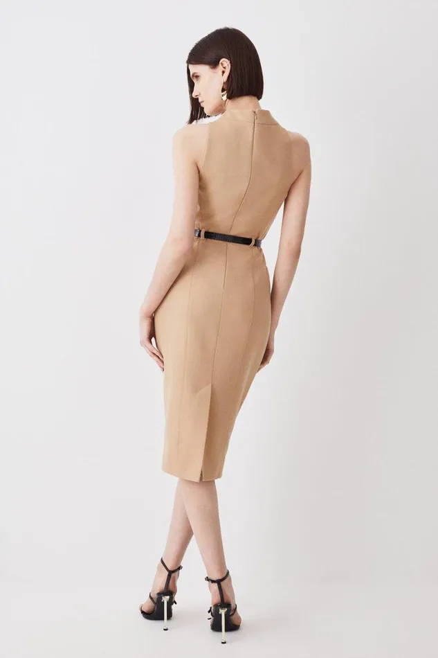 Forever Tailored Halter Neck Belted Midi Dress Camel Women Karen Millen Dresses